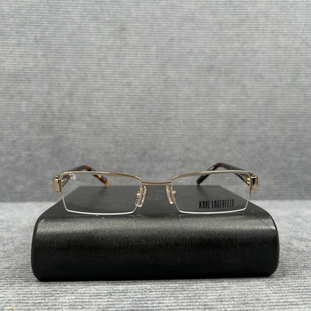 Karl Lagerfeld KL190 Gold Tortoise Semi Rimless Rectangle Y2k Eyeglasses